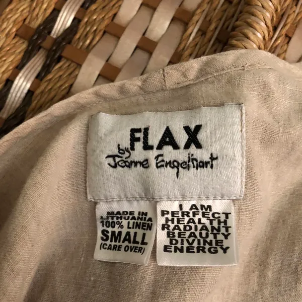 FLAX Jeanne Engelhart Woven Linen Short Sleeve Boho Tunic Shirt Top Blouse Lagenlook Cream Beige - S #cottagecore #hippie #bohemian #indie #hipster Measurement in pics - Image 3