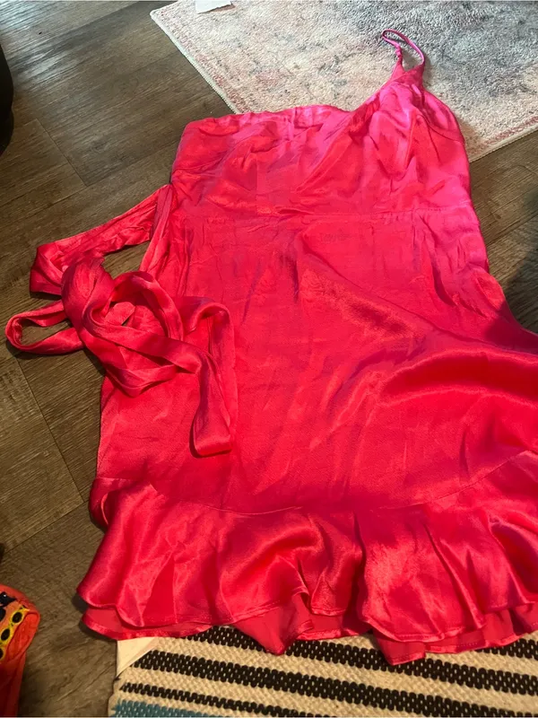 Nwt SELFIE LESLIE DONT WAIT UP ONE‎ SHOULDER WAIST TIE DRESS BARBIE HOT PINK - Image 12