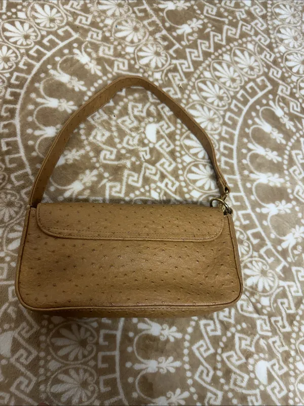 Leslie Fay Camel Ostrich-Texture Shoulder Bag with Tortoiseshell Buckle - Image 2