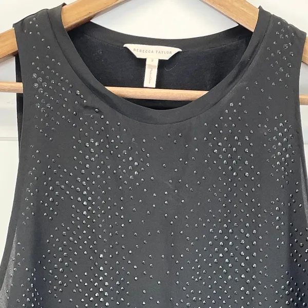 Rebecca Taylor Studded Silk Sleeveless Top Women Size 2 Chic Goth‎ Edgy Urban - Image 5