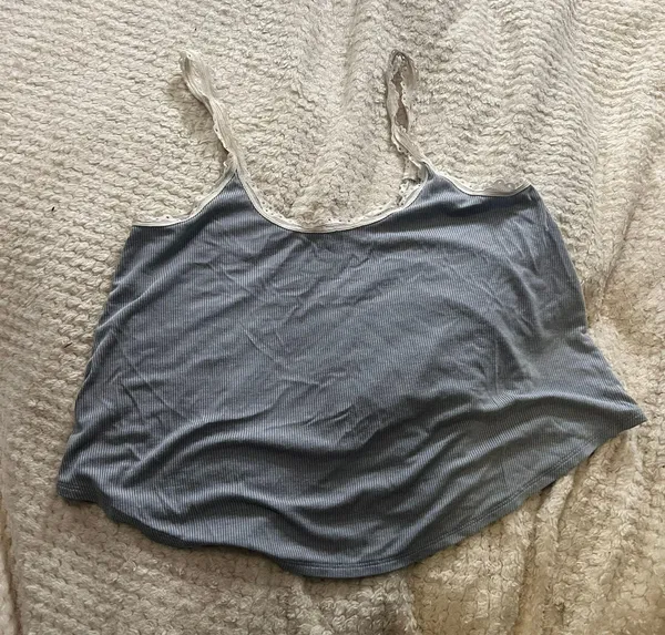 Victoria’s Secret Small Paisley Blue Ribbed Lace Cropped Pajama Tank Top - Image 2
