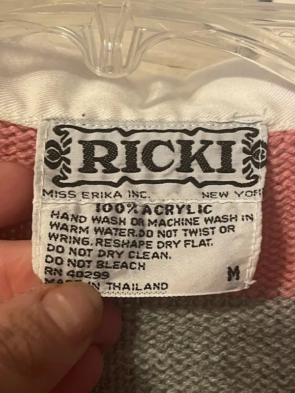 Ricki vtg v-neck women's Med stripe sweater Retro 80's memories style collared - Image 6