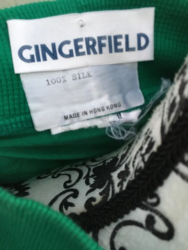 Vintage 80s Kelly Green Gingerfield Silk Two Piece Outfit Turtleneck Skirt S - Image 7