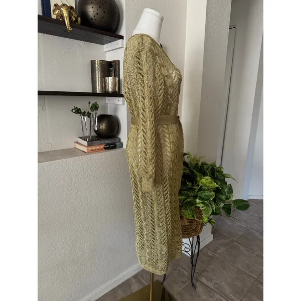Maeve Gold Crochet Dress/Cover-Up One Size Fits Most - Gorgeous Anthropologie - Image 3