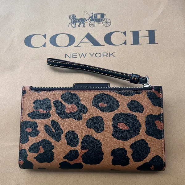 Phone Wallet With Leopard Print And Signature Canvas Interior coach cc869 - Image 2