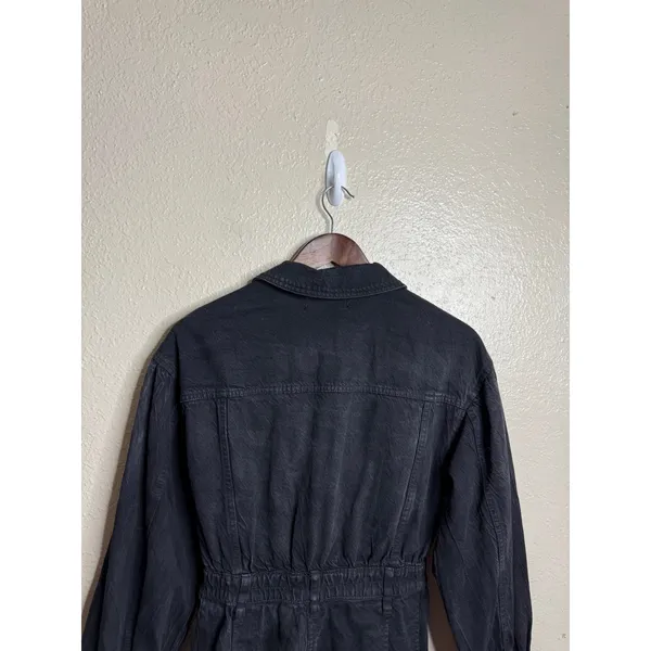 Free People We the Free Black Denim Utility Mini Dress Raw Hem size XS - Image 9