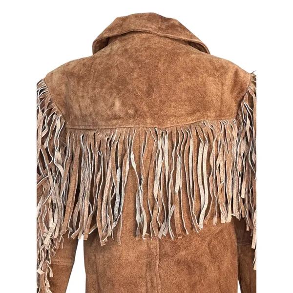 Vintage Tan Suede Leather Fringe Jacket‎ Western Boho Cowgirl Leather Coat Small - Image 4