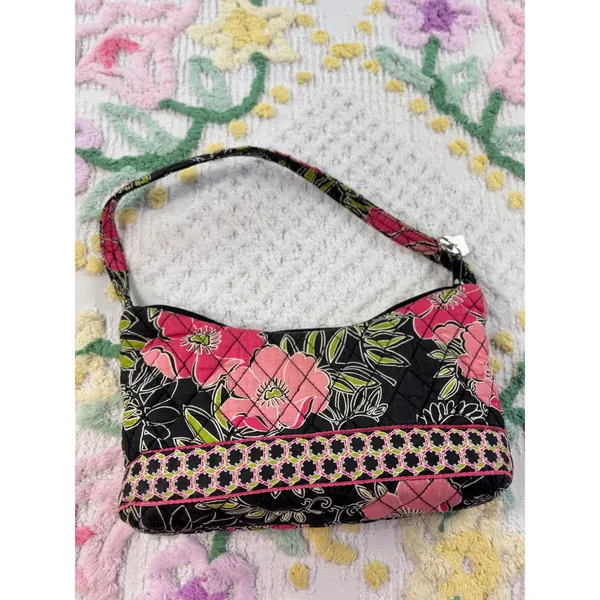 Croft & Barrow Quilted Floral Shoulder‎ Bag Black Pink Green RN73277 Small Purse - Image 3