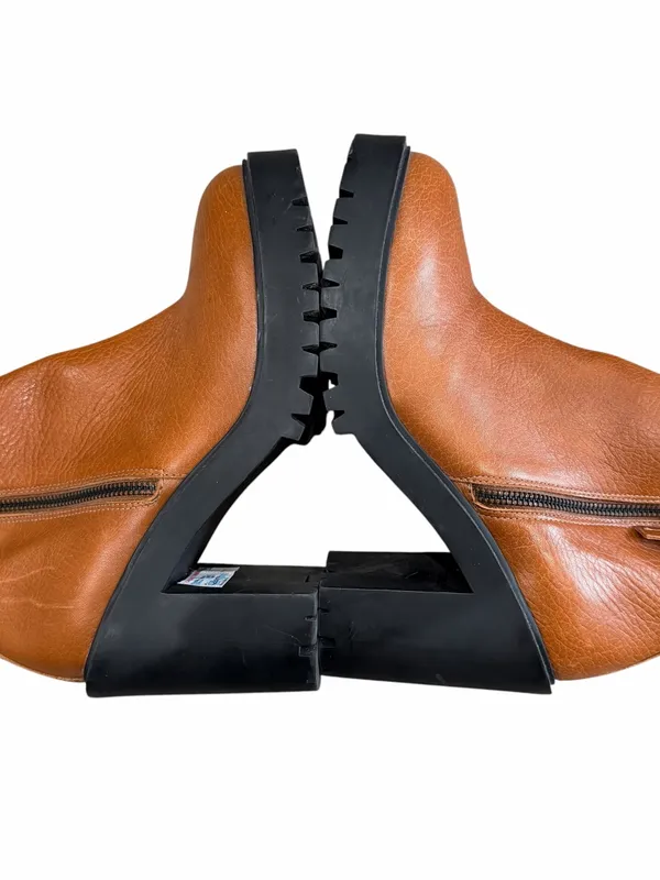 Paruolo Women’s Leather Ankle Boots Sz 39 Brown Lug Sole Block Heel Zip Booties - Image 7