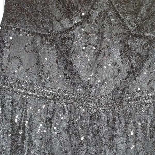 David's Bridal Short Sleeve Illusion Lace Tiered Ruffle Black Homecoming Dress - Image 6