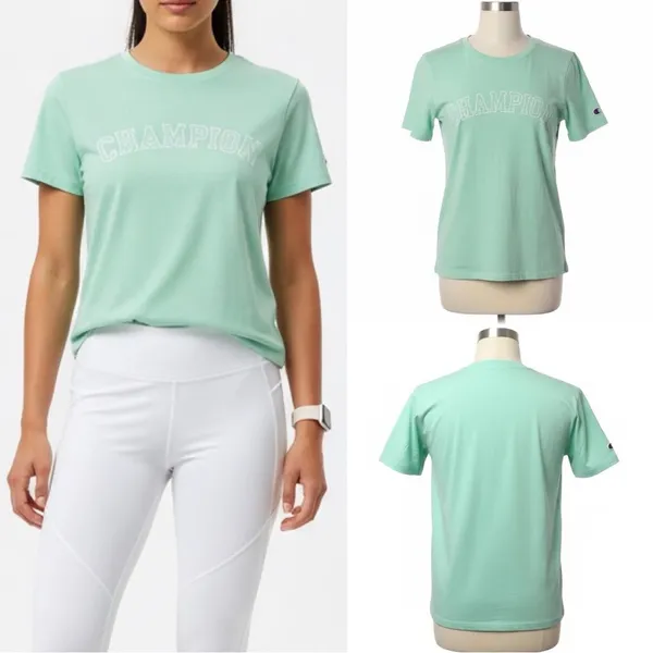 496 Champion | EUC Women's Mint Green Short Sleeve Tee (size M) - Image 2