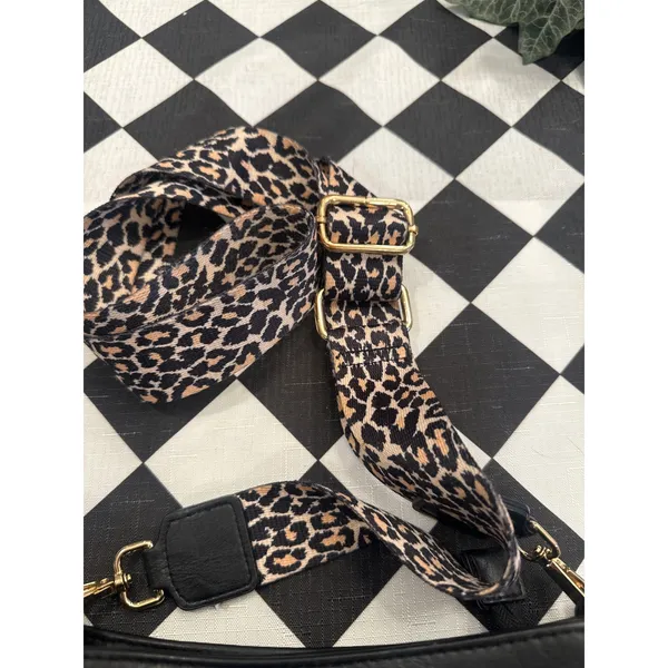 Chic Black Crossbody Bag with Leopard Print Guitar Strap Gold Hardware purse - Image 2