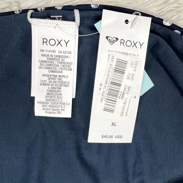 Roxy Printed Beach Classics Blue Indigo Polka Dot Side Strap Bikini Bottoms‎ XL - Image 7