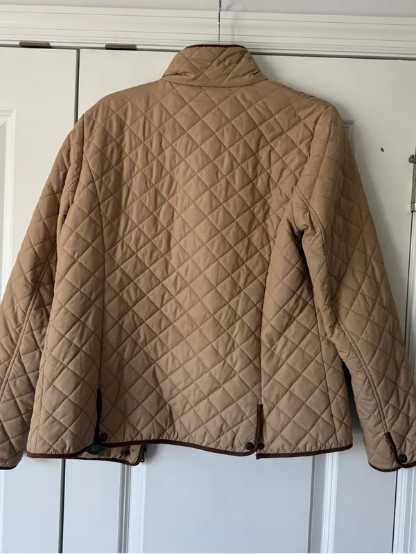 Lauren Ralph Lauren Quilted Tan Puffer Jacket with Brown Trim - Image 2