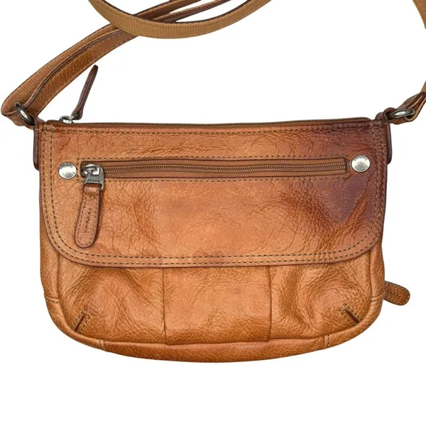 Vintage Fossil Brown Camel Tan Pebbled Leather Bag Crossbody Purse‎ Organizer - Image 6