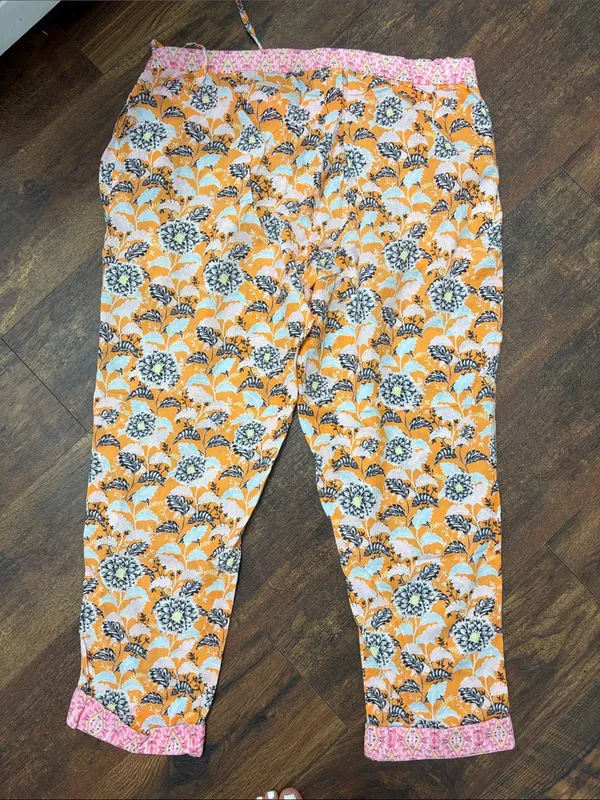 Sundance Orange Floral Drawstring Kids Pants with Pink Trim - Image 3