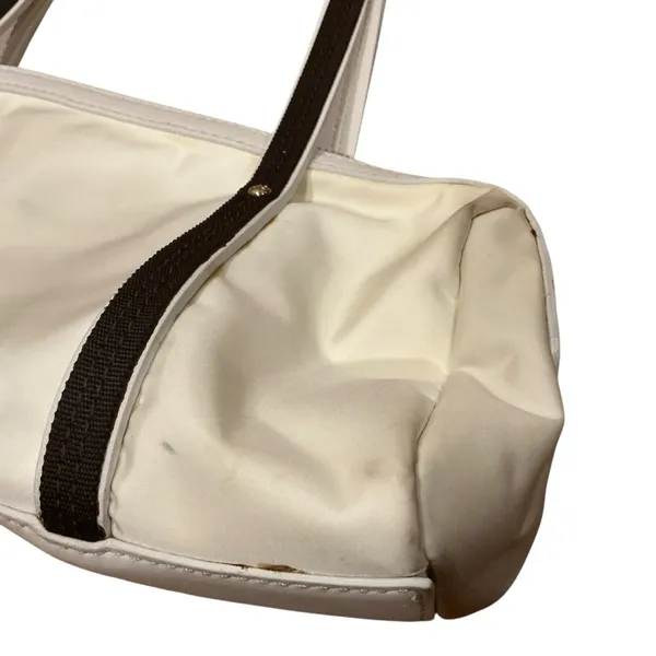 Kate Spade New York white and brown trim small nylon Tote handbag - Image 7