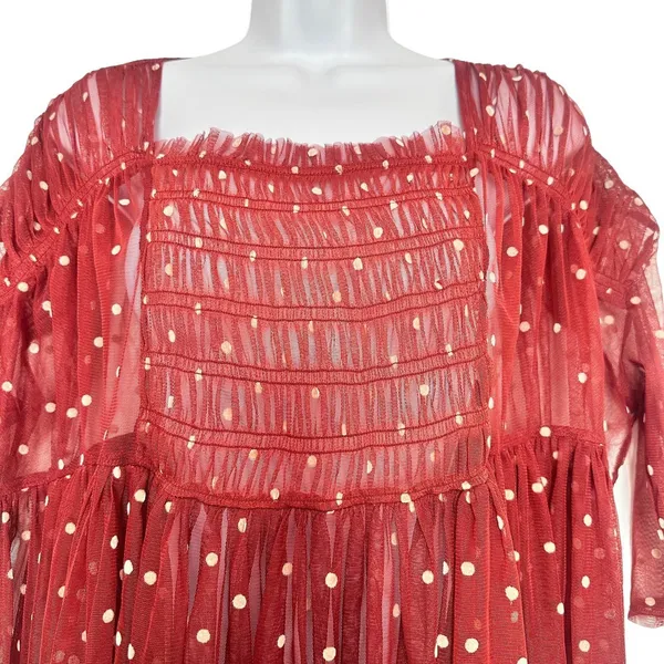 Free People Saya polka dot Sheer Mesh Tulle Baby doll Dress Size S - Image 5