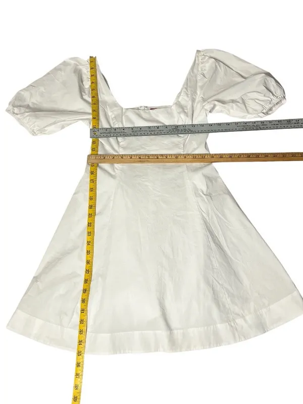 STAUD Laelia Mini Dress White Cotton Lined Puff Sleeves Size 8 - Image 9