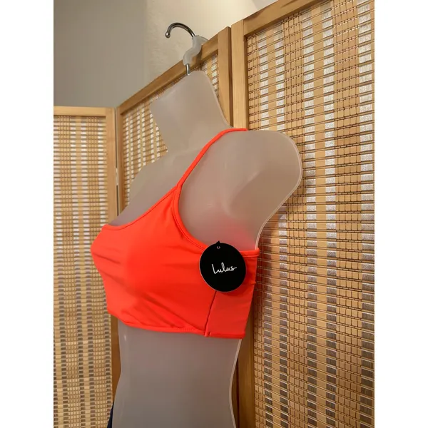 Lulus off shoulder one strap orange bandeau swimsuit sports bra workout top sz M - Image 3