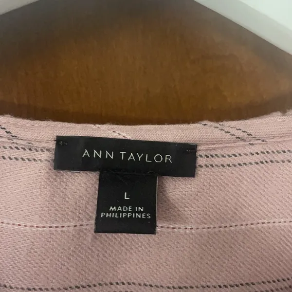 Ann Taylor pinstripe ruffle neck blouse - Image 4