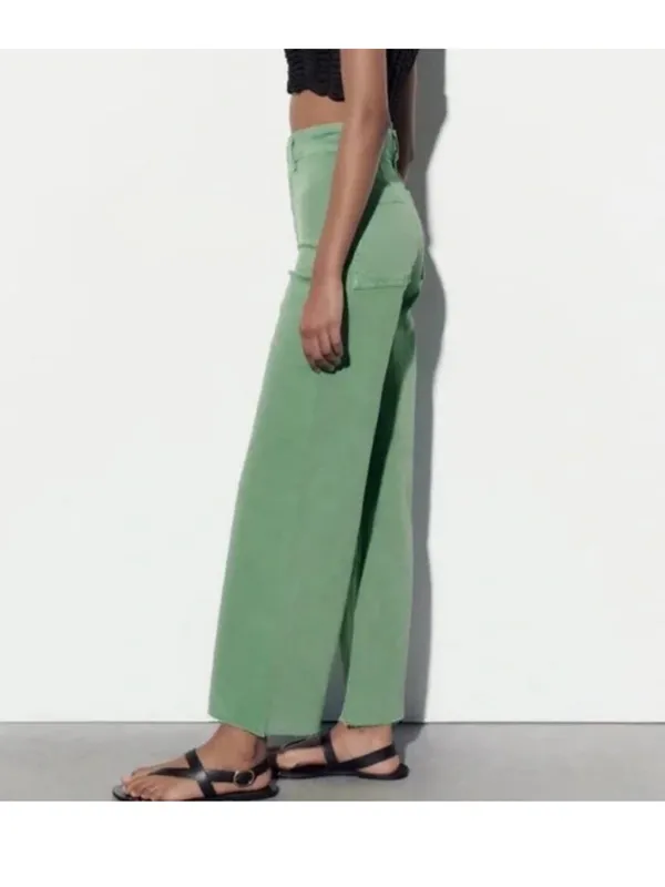 Zara Marine Straight Wide Leg Jeans Green - Image 3