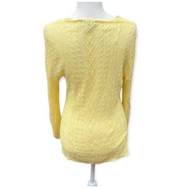 LRL Ralph Lauren citrus yellow linen sweater cable knit v-neck size Medium M - Image 5