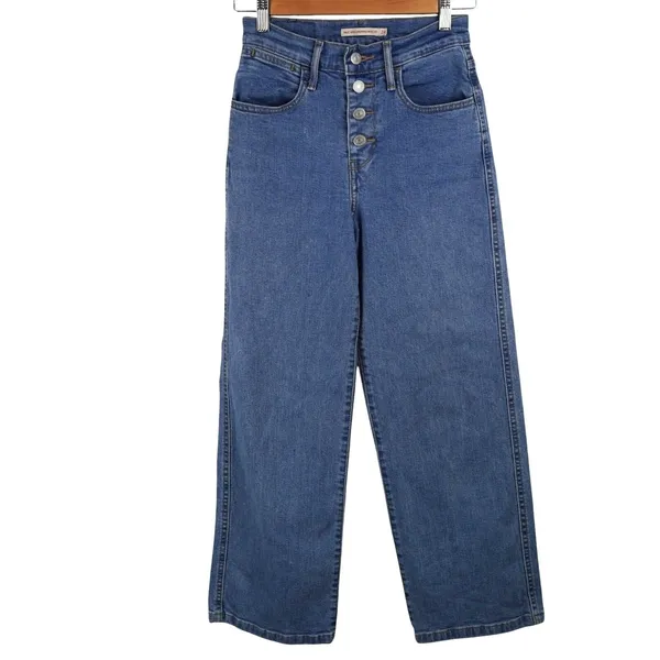 Levis Mile High Cropped Wide Leg Women 24 Blue Button Fly High Rise Denim - Image 5