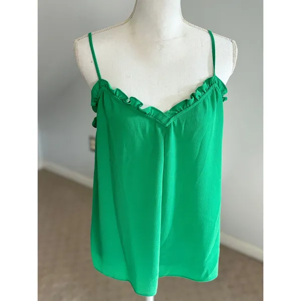1. STATE Green Cami Top Ruffle Trim Sleeveless Casual Tank Top‎ Size L - Image 2