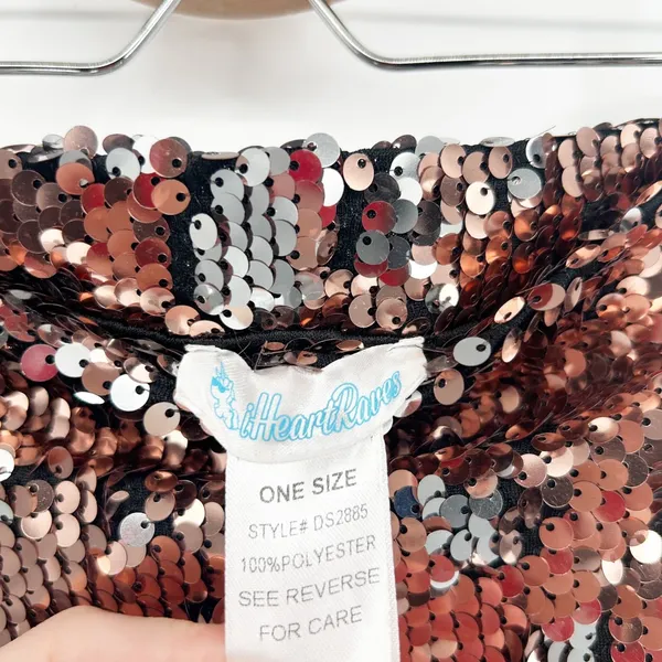 iHeartRaves Rose Gold Silver Sequin Micro Mini Dress Festival Rave Wear One Size - Image 4