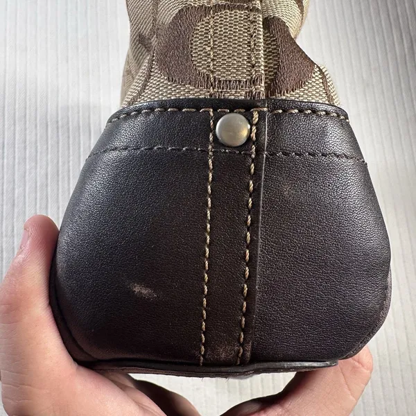 Coach Signature Canvas Crossbody Purse Brown Tan Leather Trim Bag Missing Chain - Image 14