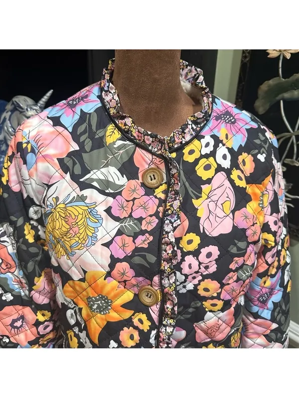 Sunday Up Floral Print Fleece‑Lined Quilted Jacket – Size Small (Oversized Fit) - Image 2