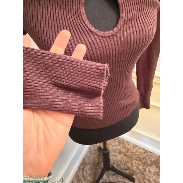 Abercrombie & Fitch Hardware Keyhole Long-Sleeve Sweater Top Chocolate Brown - Image 2