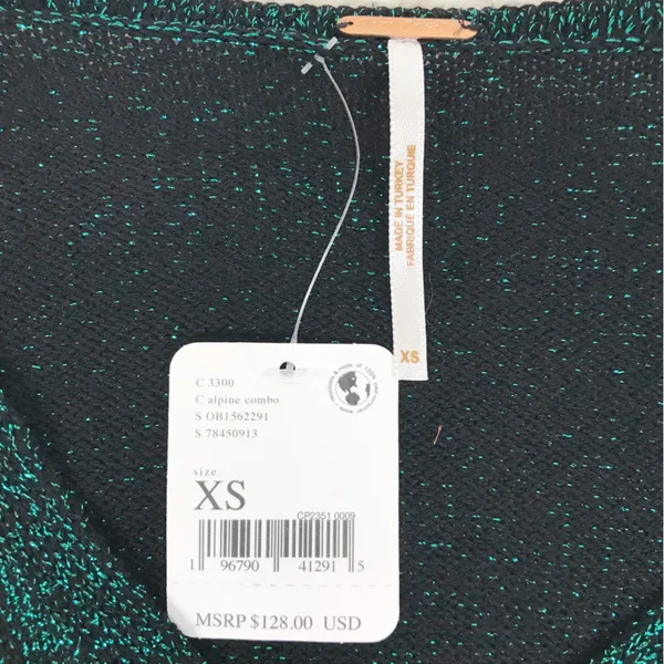 FREE PEOPLE Emmaline Metallic Green Cardigan Long‎ Sleeve Goth Dark Romantic XS - Image 7