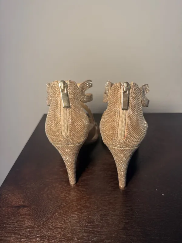 Kelly & Katie Champagne Glitter Strappy High Heel Sandals Women’s Size 9.5 - Image 3