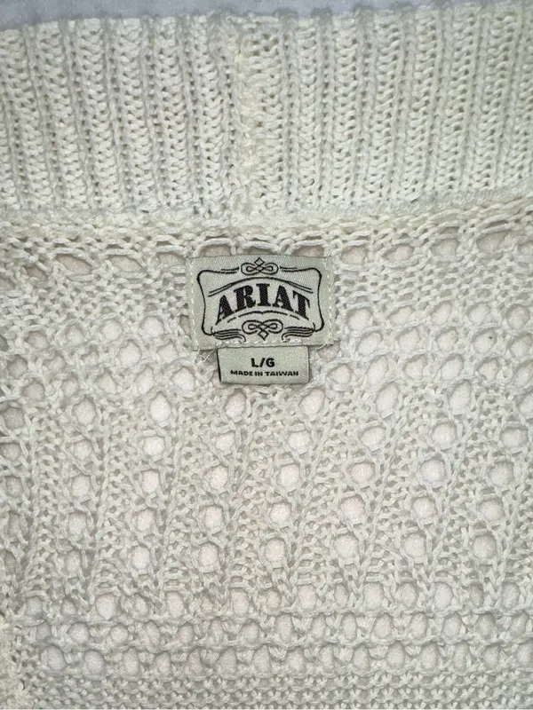ARIAT Cream Crochet Knit Duster Vest Long Open Front Sleeveless Cardigan L Boho - Image 5