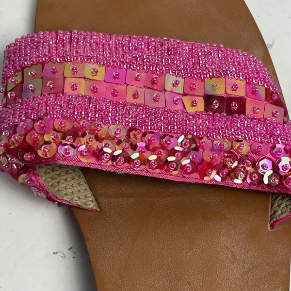 Yellow Box Naples Pink Beaded Sequin Embellished Square Toe Slide Sandals size 9 - Image 9