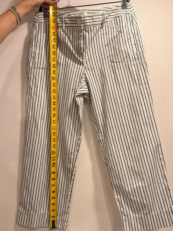 LOFT Cream Straight Leg Crop Pants with Black Pinstripes - Image 5