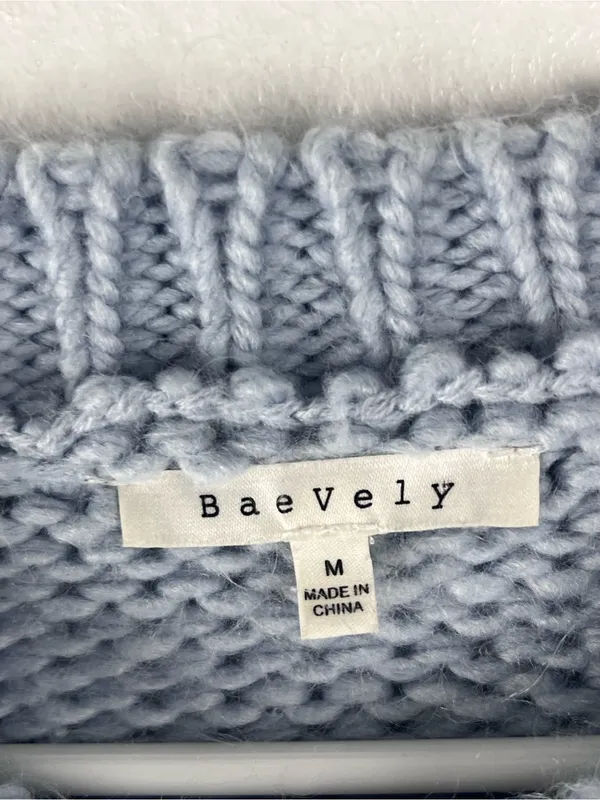 BAEVELY Blue Chunky Knit Cowgirl Boots Graphic Drop Shoulder Sweater Size Medium - Image 3