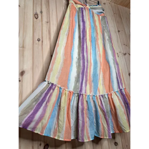 NWT Lulus Kelia Peach Multi Striped Midi Dress Coastal Resort Vacay Ruffled Sz L - Image 4
