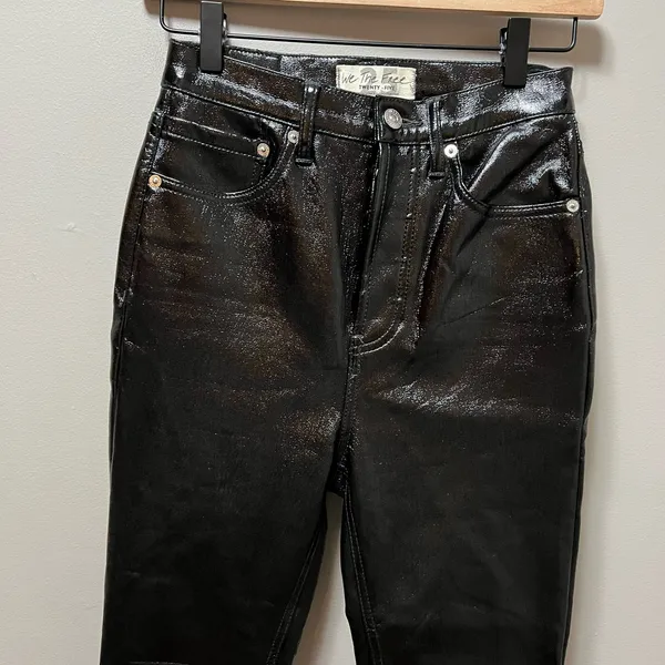 Free People‎ Phoenix Coated Button Fly Skinny Jeans in Liquid Black size 25 - Image 2