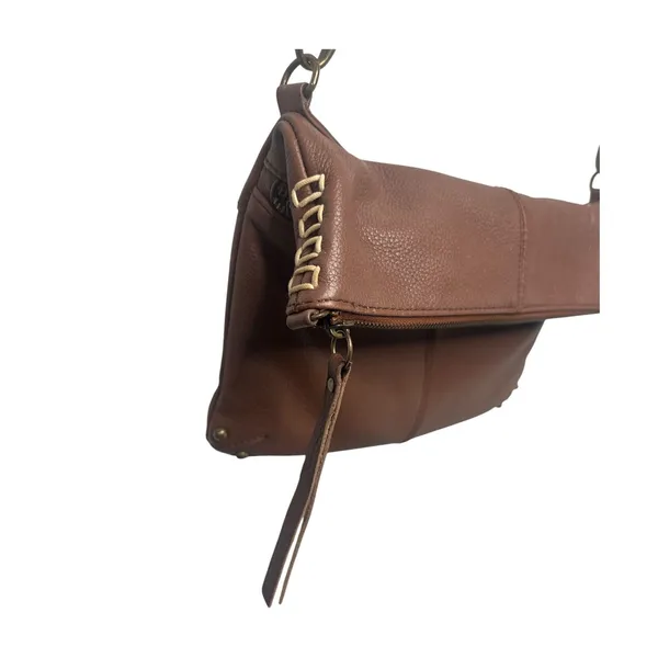 Lucky Brand Crossbody Brown Pebbled Leather Foldover Purse Bag Convertible Hobo - Image 8