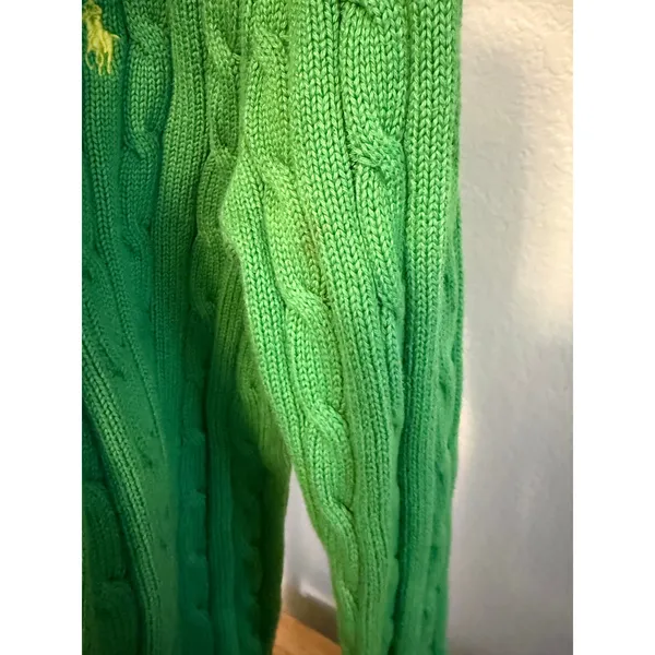 POLO RALPH LAUREN Women's S Crew Neck Cable Knit Cotton Sweater Lime Green Flaw - Image 12