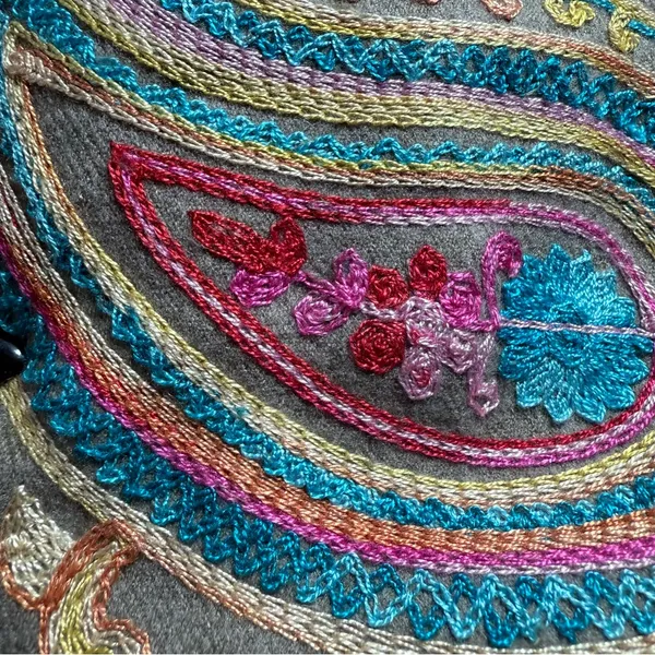 Colorful Hand Embroidered Paisley Shawl with Fringe - Image 6