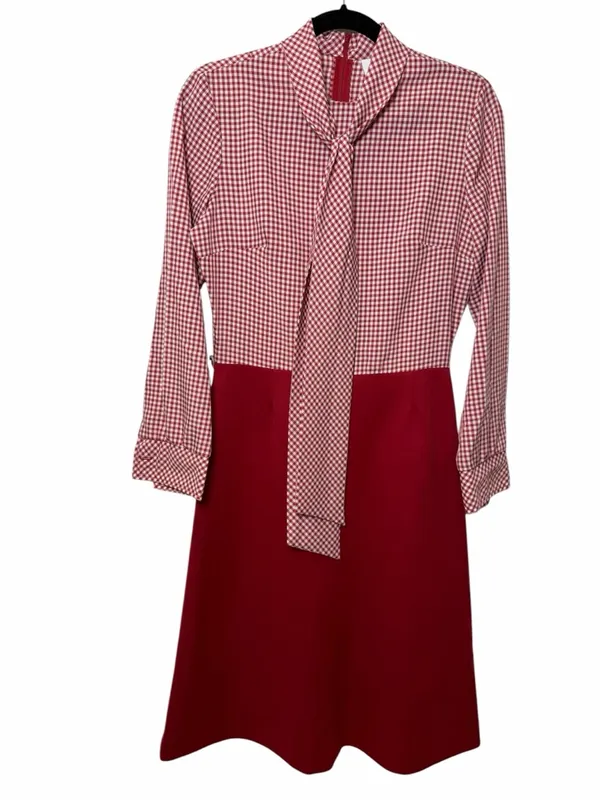 Vintage 70s Gingham Prairie Dress Country Miss Red Cottagecore Picnic Bow Midi M - Image 8