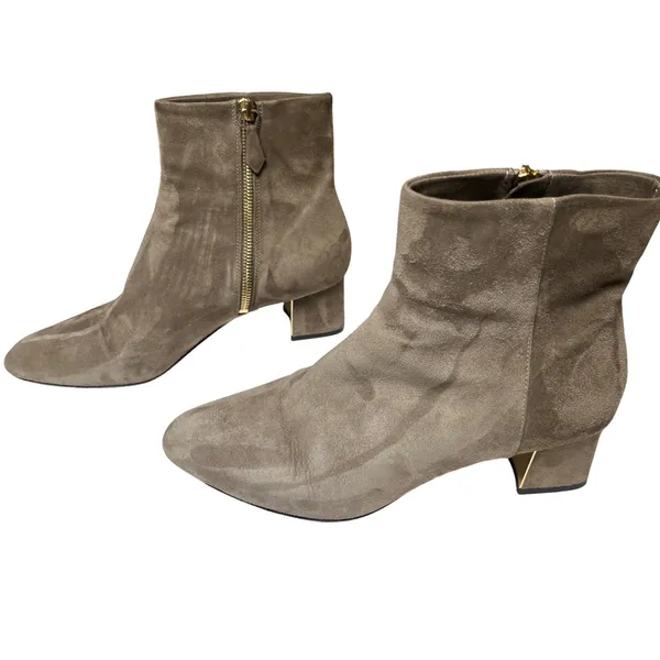 Minimalist Suede Ankle Booties Taupe Gold‎ Heel Marion Parke 39 - Image 3