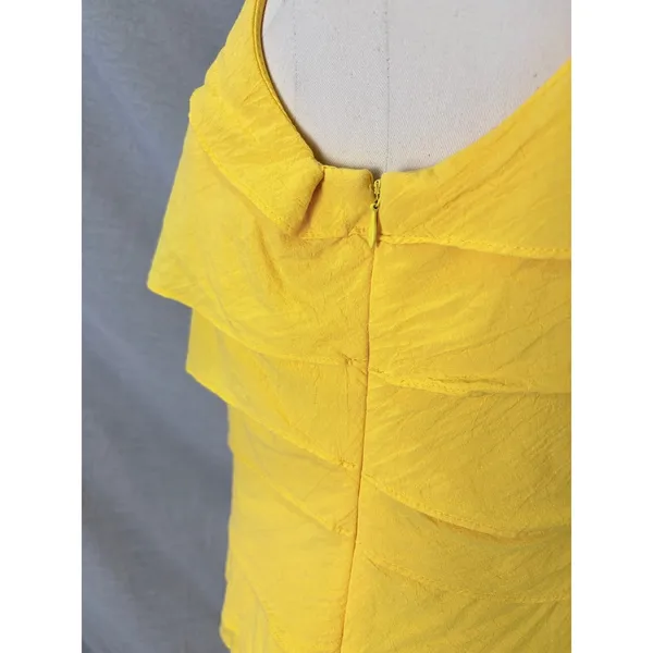 S.L. Fashions Yellow Tiered Ruffle Dress Beaded‎ Neckline 14 Vacation - Image 10