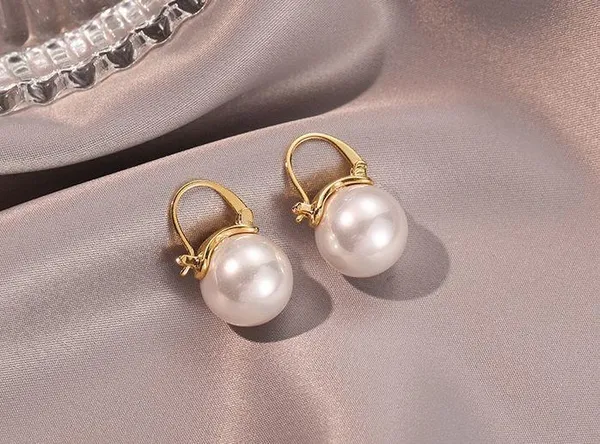 White Pearl Dangle Drop Earrings for Women - Image 2