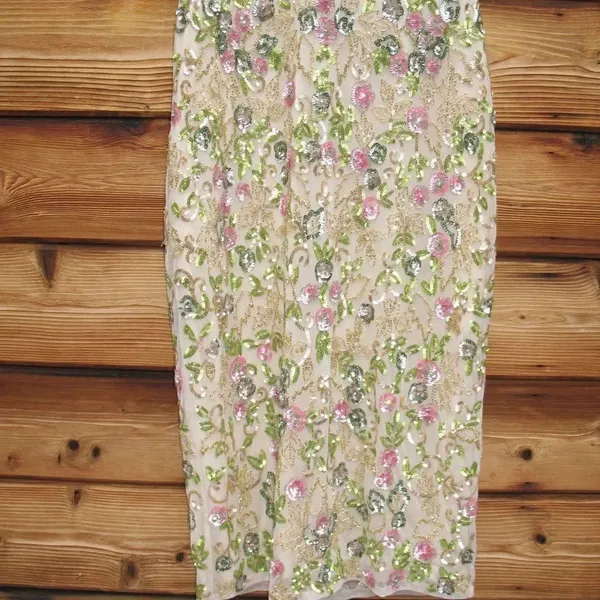 Mac Duggal Womens Floral Embellished Flutter Cap Sleeve Dress 5722 Cream - Image 10