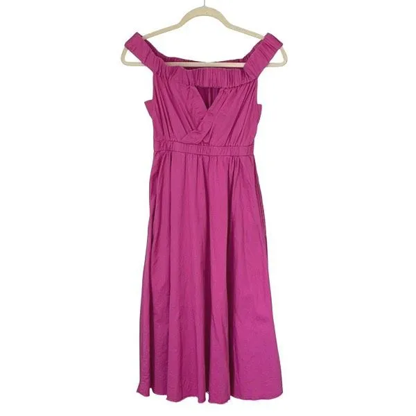 Anthropologie Maeve Mona Off The Shoulder Midi Fit & Flare Dress Fuchsia Size XS - Image 6